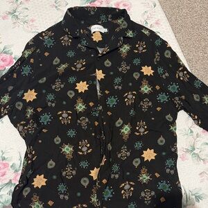 Black Patterned Button-Up Shirt